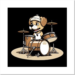 dog playing drums Posters and Art